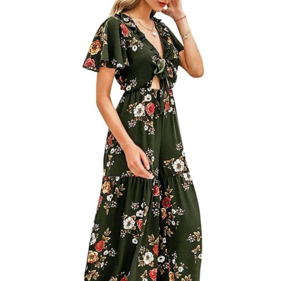 NWT Floral Keyhole Plunge V Wide Leg Jumpsuit - Picture 6 of 7